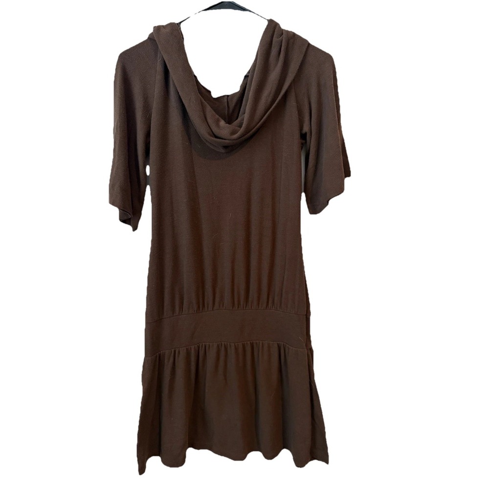 Chocolate Brown Sweater Dress - Cowl Neck Short Sleeve Drop Waist Sushi Flowers